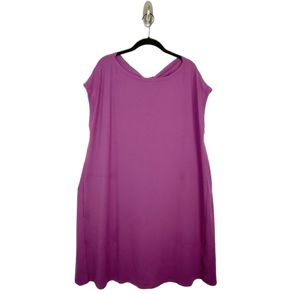 Eileen Fisher Curran Viscose Jersey Purple Bateau Neck Twist Back Dress Size XL